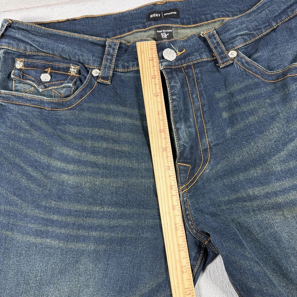 True Religion Ricky Jeans Mens 38 Blue Medium Relaxed Straight Flap Pocket Denim